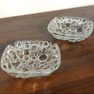 Ash Tray Blenko Clear Bubble Art Glass Candle Holders Set 2